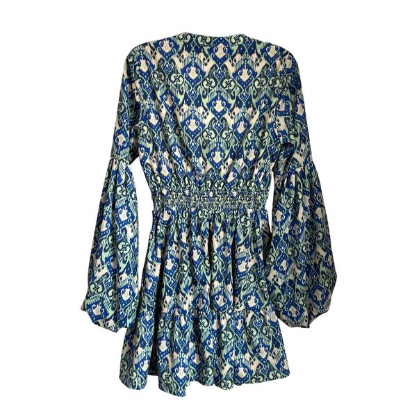 Georgie Long Sleeve Ballon Sleeve Front Tie Boho Mini Dress Size X-Small - Picture 2 of 11